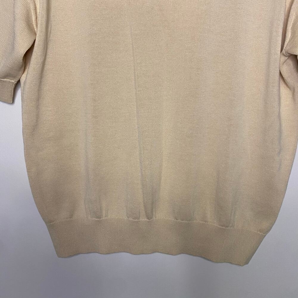 New Theory Short Sleeve Sweater Tee Wood Ash Beige Tan Cotton Size Small Preppy - Picture 3 of 11
